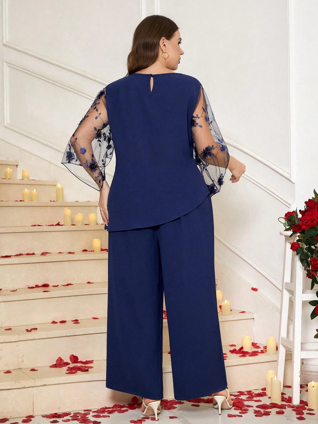 Conjunto Plus Size Festa Meia Manga Bordada