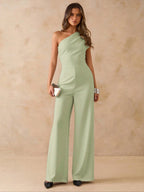Macacão Elegante Feminino Um Ombro Só Pantalona