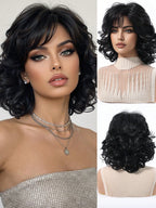 Peruca Feminina Cabelo Curto no Ombro Ondulado com Franja