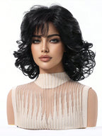 Peruca Feminina Cabelo Curto no Ombro Ondulado com Franja