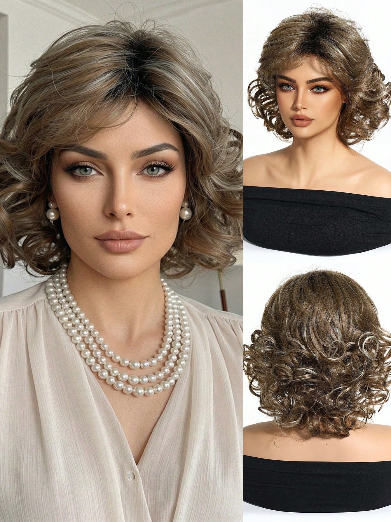Peruca Feminina Cabelo Curto no Ombro Ondulado com Franja