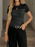 Camiseta Listrada Feminina Gola Redonda