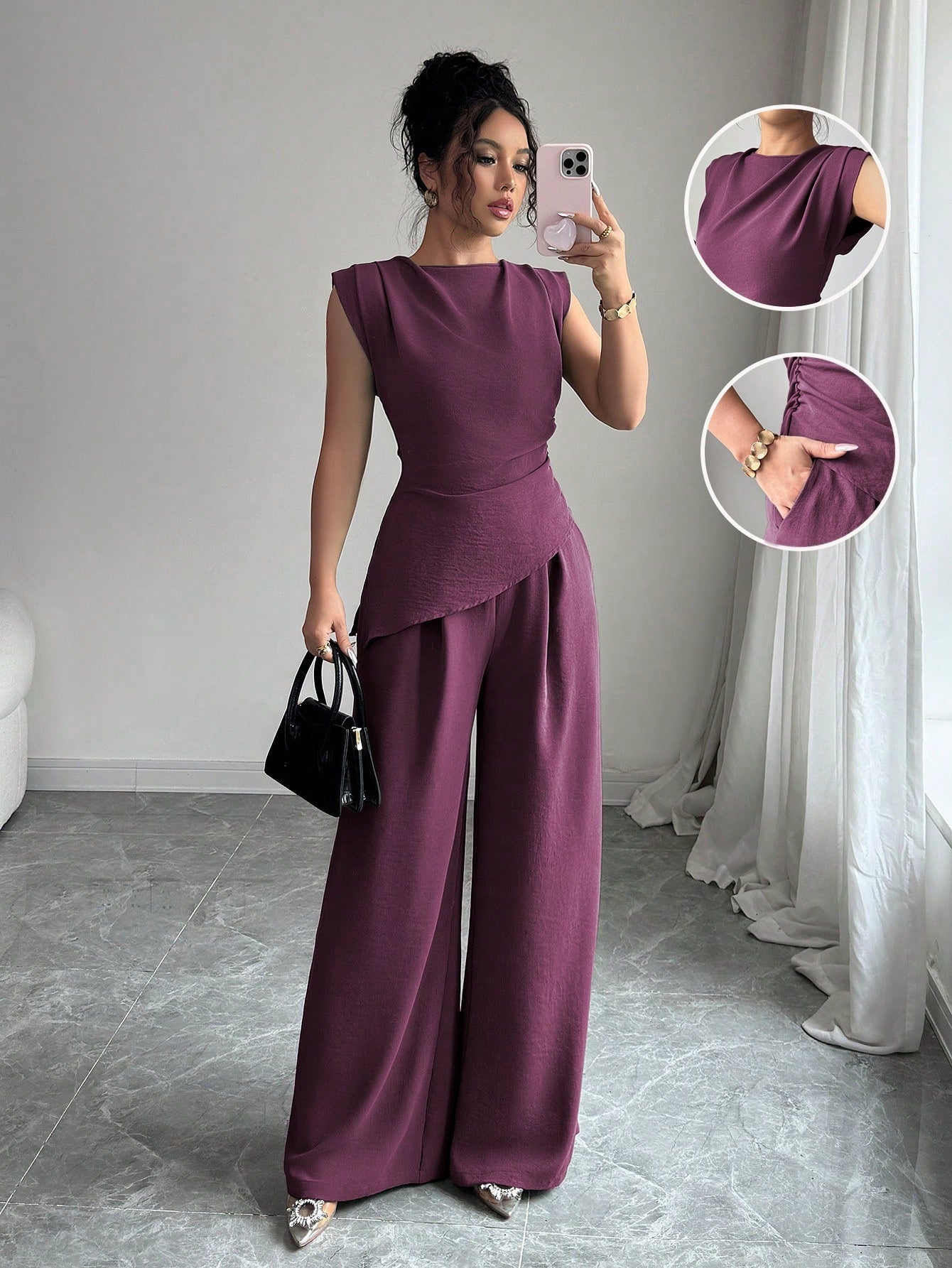Conjunto Feminino Blusa Sem Decote e Calça Pantalona