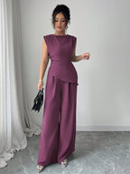 Conjunto Feminino Blusa Sem Decote e Calça Pantalona 