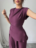Conjunto Feminino Blusa Sem Decote e Calça Pantalona 