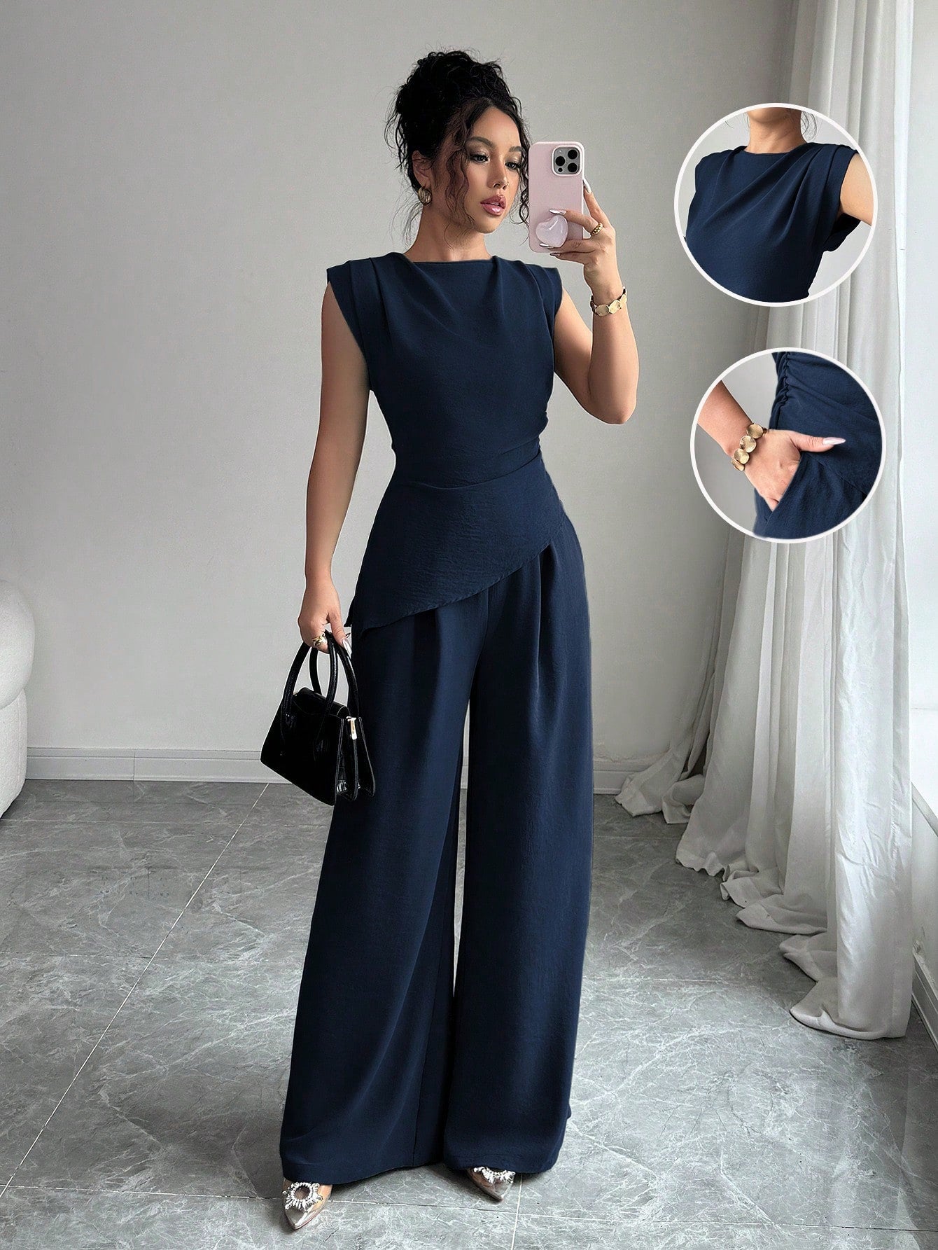 Conjunto Feminino Blusa Sem Decote e Calça Pantalona 