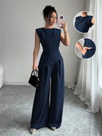 Conjunto Feminino Blusa Sem Decote e Calça Pantalona