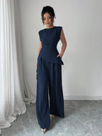 Conjunto Feminino Blusa Sem Decote e Calça Pantalona 