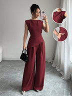 Conjunto Feminino Blusa Sem Decote e Calça Pantalona