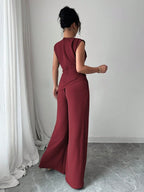 Conjunto Feminino Blusa Sem Decote e Calça Pantalona 