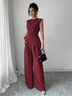 Conjunto Feminino Blusa Sem Decote e Calça Pantalona 