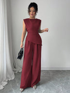Conjunto Feminino Blusa Sem Decote e Calça Pantalona 
