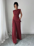 Conjunto Feminino Blusa Sem Decote e Calça Pantalona 