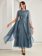 Vestido Midi Festa com Babado Fluido