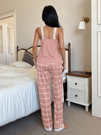 Pijama Feminino de Malha Regata e Calça Xadrez