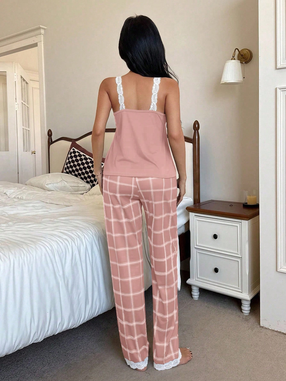  Pijama Feminino de Malha Regata e Calça Xadrez