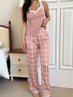  Pijama Feminino de Malha Regata e Calça Xadrez