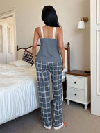  Pijama Feminino de Malha Regata e Calça Xadrez