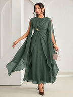 Vestido Midi Festa com Babado Fluido