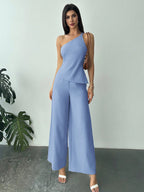Conjunto Alfaiataria Feminino Blusa Assimétrica e Calça Pantalona 