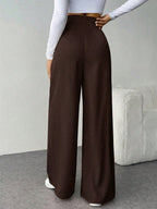 Calça Wide Leg Feminina Alfaiataria Texturizada com Zíper Lateral