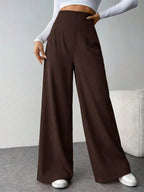 Calça Wide Leg Feminina Alfaiataria Texturizada com Zíper Lateral