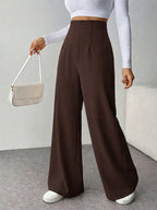 Calça Wide Leg Feminina Alfaiataria Texturizada com Zíper Lateral