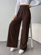 Calça Wide Leg Feminina Alfaiataria Texturizada com Zíper Lateral