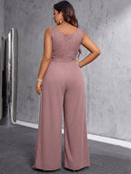 Macacão Festa Plus Size Sem Manga Decote V Pantalona
