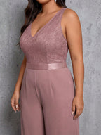 Macacão Festa Plus Size Sem Manga Decote V Pantalona