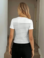 Camiseta Listrada Feminina Gola Redonda