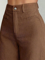Calça de Veludo Wide Leg Feminina com Botão