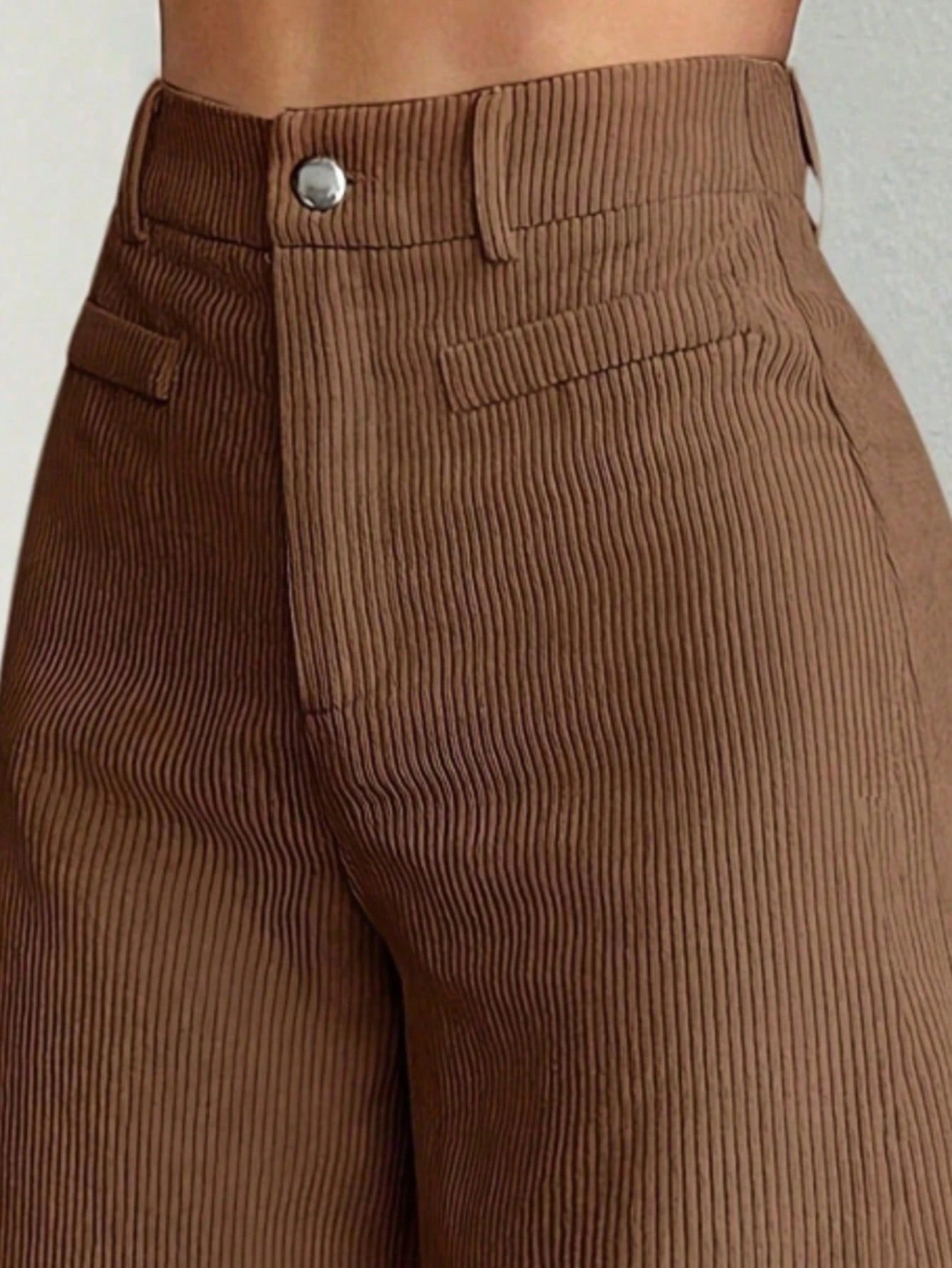 Calça de Veludo Wide Leg Feminina com Botão