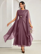 Vestido Midi Festa com Babado Fluido