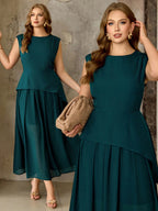 Vestido Longo Plus Size Sem Mangas em Chiffon Festa Convidada