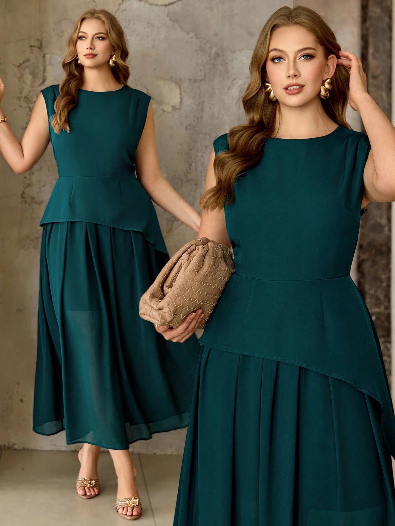 Vestido Longo Plus Size Sem Mangas em Chiffon Festa Convidada