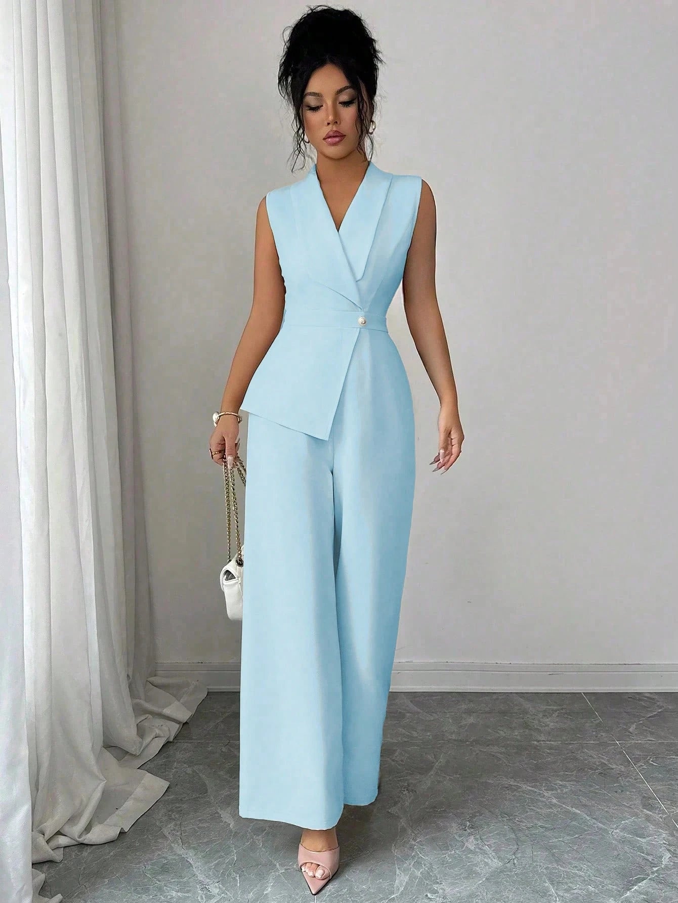 Macacão Alfaiataria Feminino Elegante Estilo Blazer Decote V