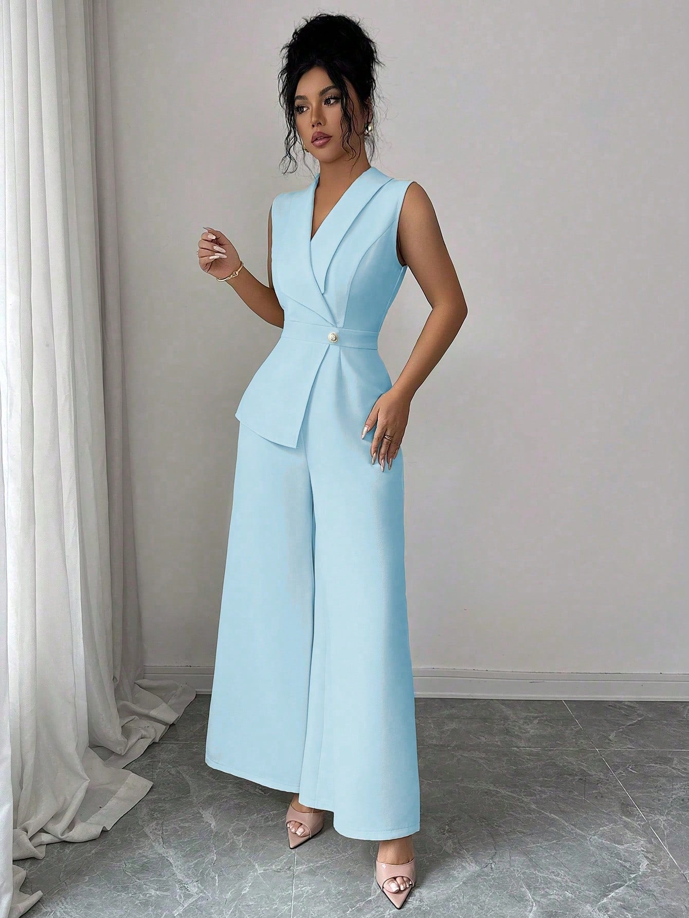 Macacão Alfaiataria Feminino Elegante Estilo Blazer Decote V