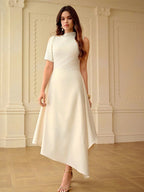 ZEYLAH Vestido Slip com Bainha Assimétrica, Primavera/Verão