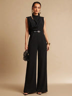 Macacão Feminino Elegante Chique com Pregas e Sem Mangas