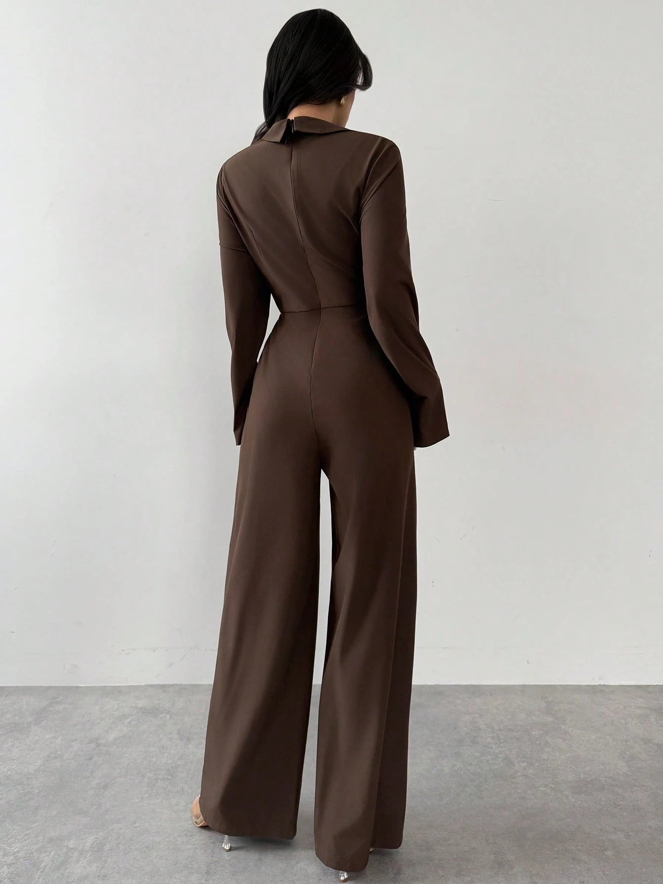 Macacão Elegante Feminino Manga Longa Decote Drapeado