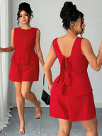 Conjunto Plus Size Regata e Short Feminino com Laço nas Costas