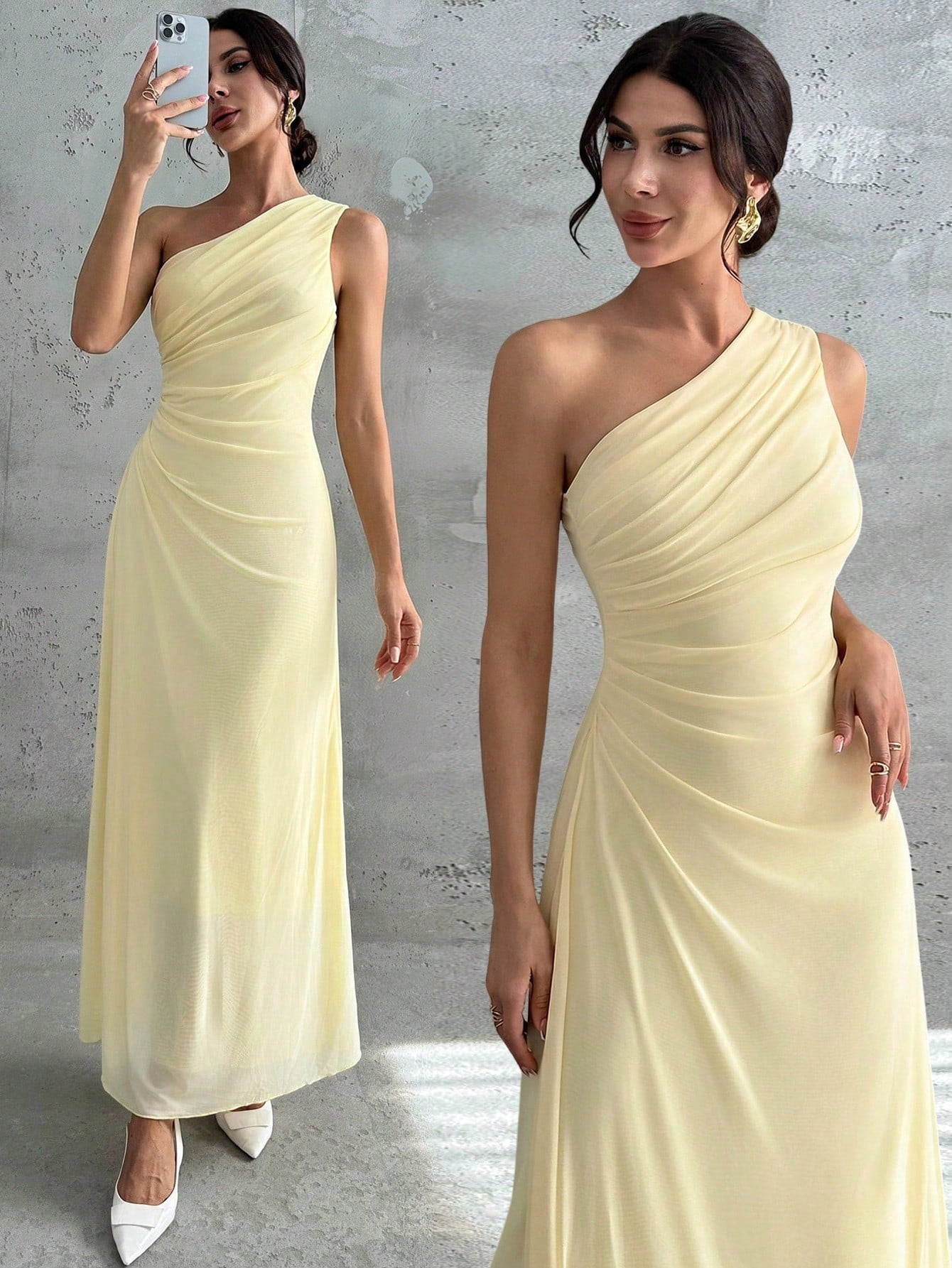 Vestido Longo Feminino Um Ombro Só Forrado Elegante Para Convidada