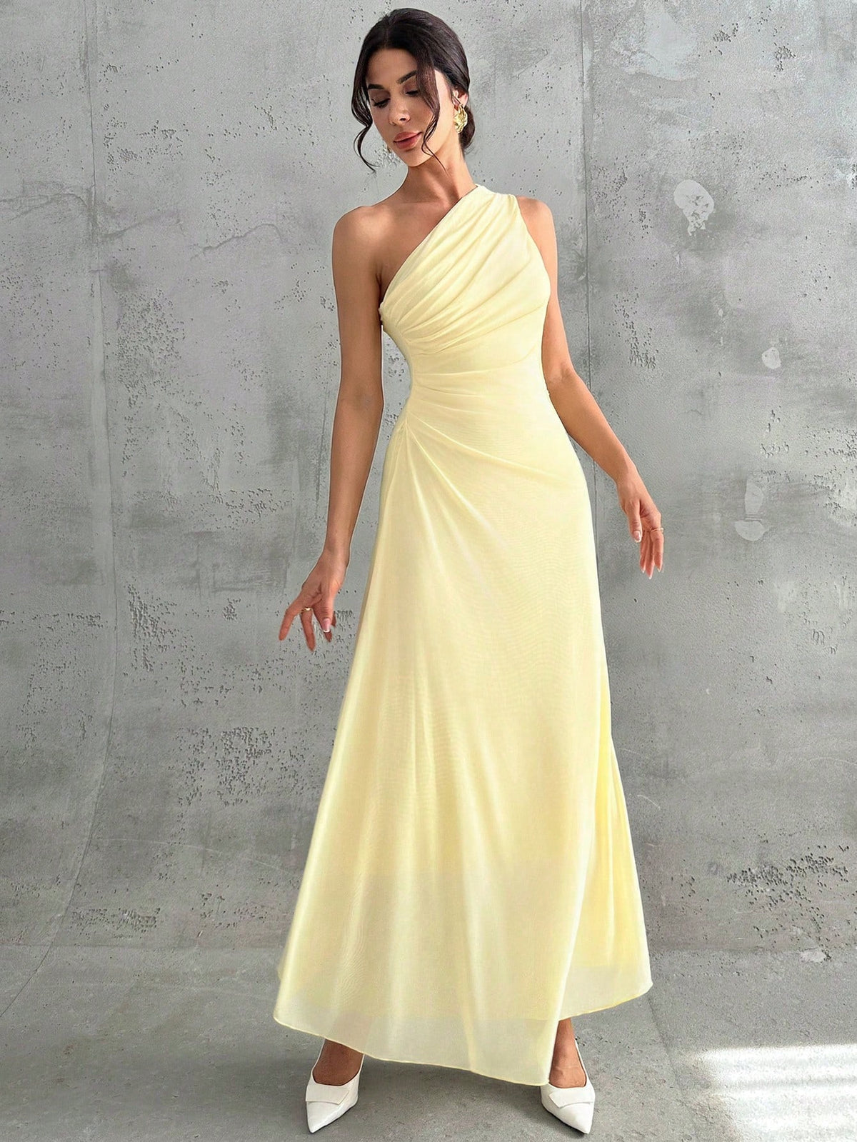 Vestido Longo Feminino Um Ombro Só Forrado Elegante Para Convidada