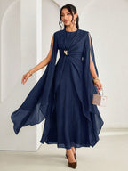 Vestido Midi Festa com Babado Fluido