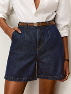 Bermuda Jeans Feminina Alfaiatada com CintoElegante Executiva