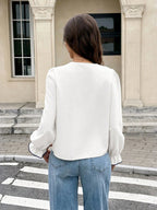 Camisa Feminina Casual Elegante de Manga Longa com Bordado e Botões