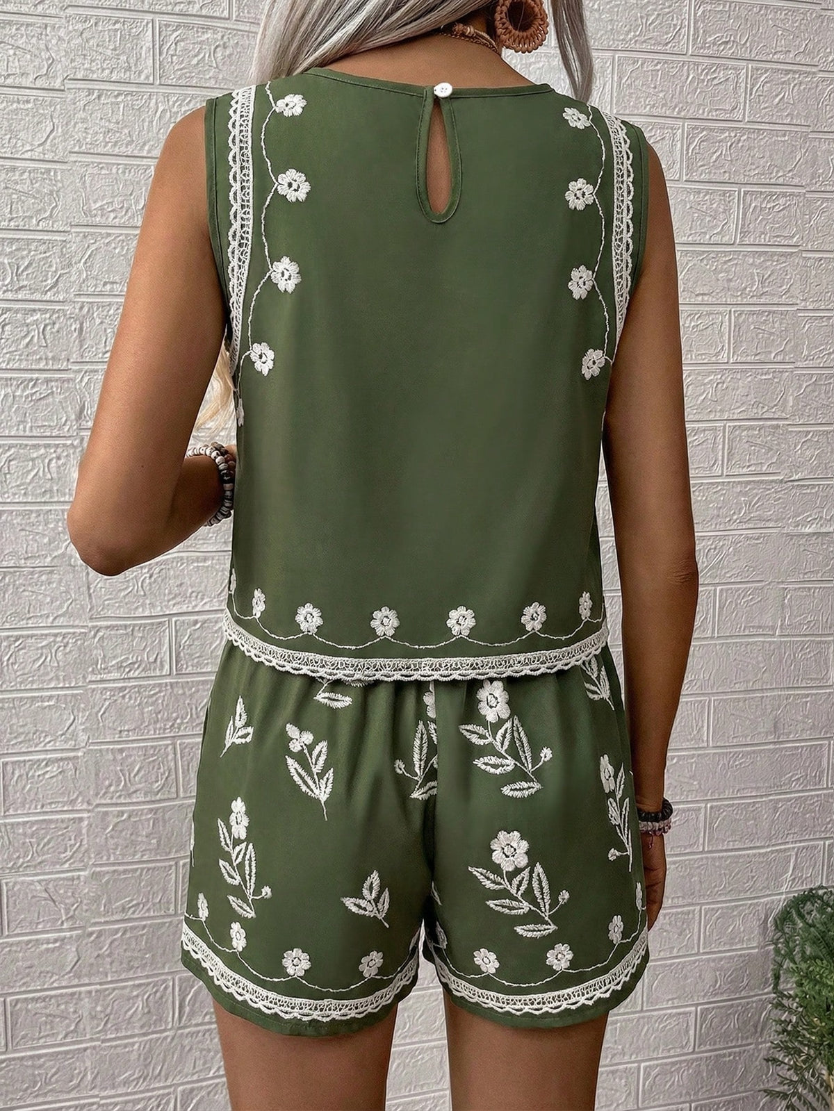 EMERY ROSE Conjunto Casual de Verão Estampado com Duas Peças Tecidas para Mulheres