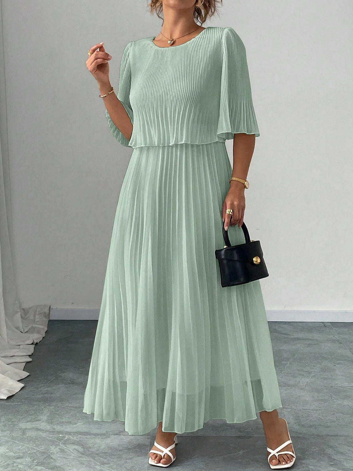 Vestido Longo Plus Size Para Casamento Chiffon Plissado