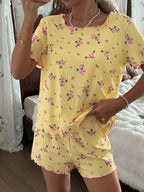 Pijama Feminino Malha Canelada Floral Blusa e Short